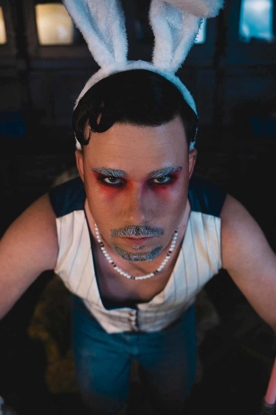 bad bunny close up portrait